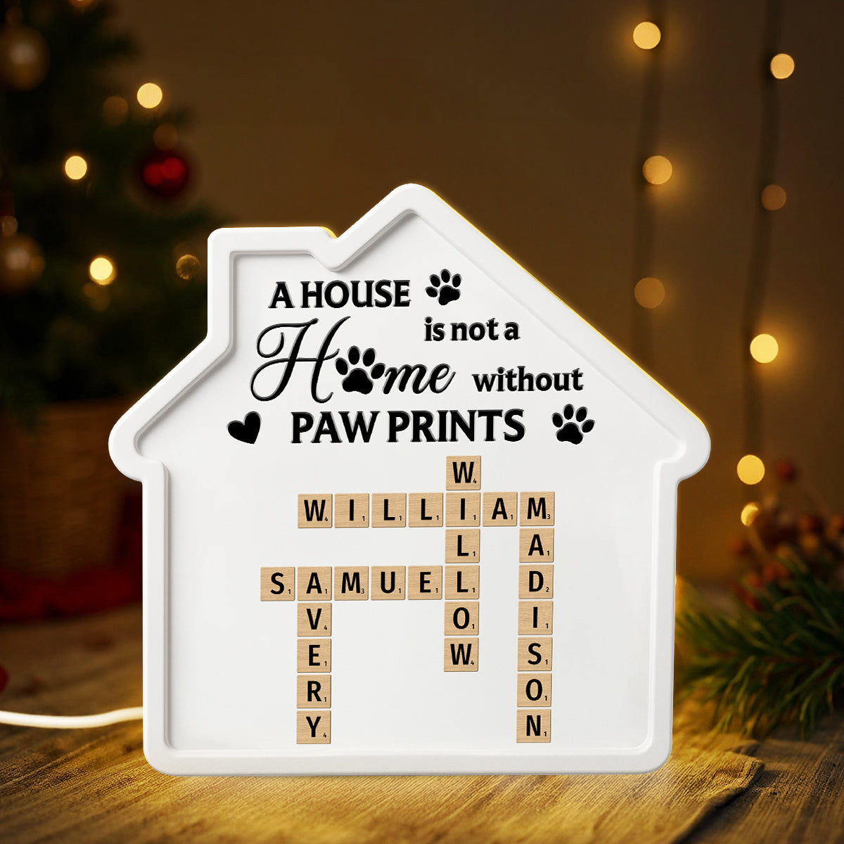A House Is Not A Home Without Paw Prints Custom Pet Names Crossword Art - Personalized Light Box