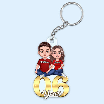 Couple Anniversary Sitting On Number Personalized Acrylic Keychain