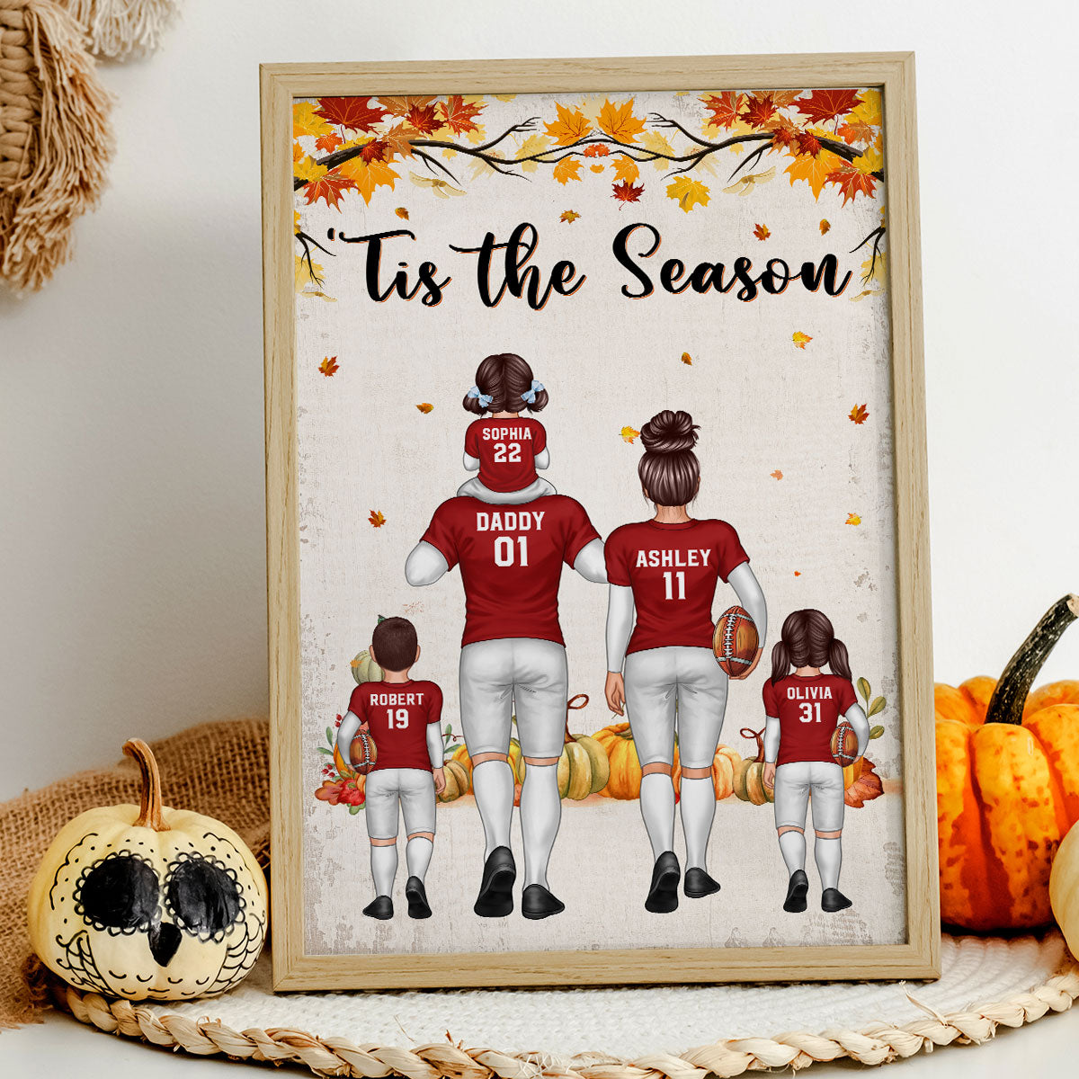 Tis the Season Family Dad & Kids Walking Personalized Poster