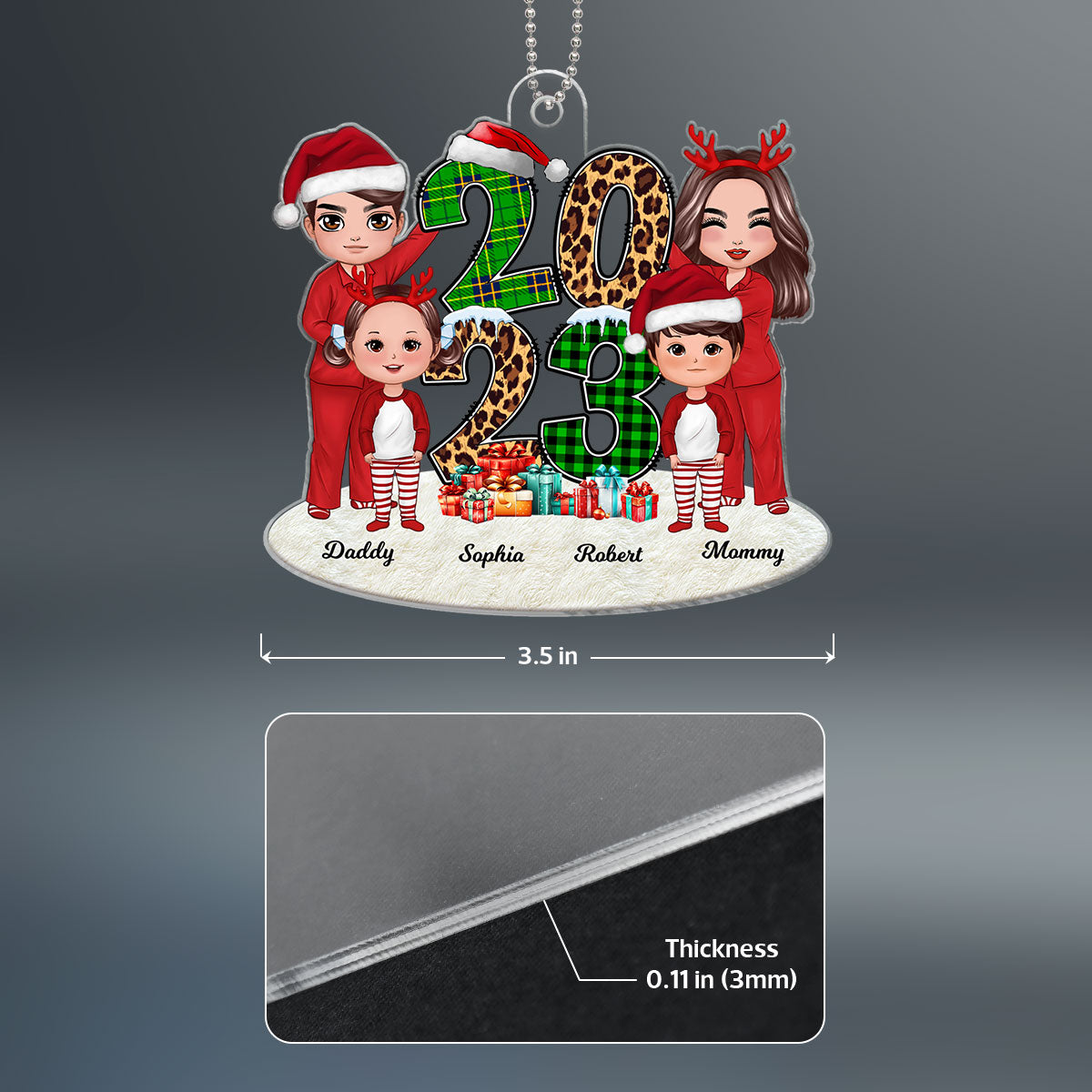 Family Stacked 2023 Christmas Tree Personalized Acrylic Ornament