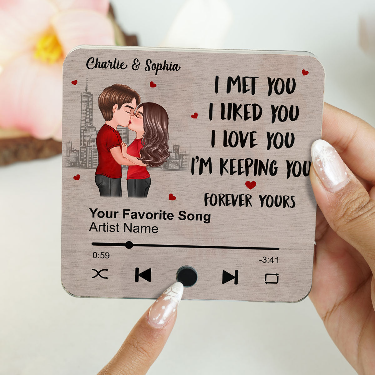 Skyline Couple Kissing I Met You Personalized Music Fridge Magnet, Heartfelt Gift For Couple, For Him, For Her, Boyfriend, Girlfriend, Husband, Wife