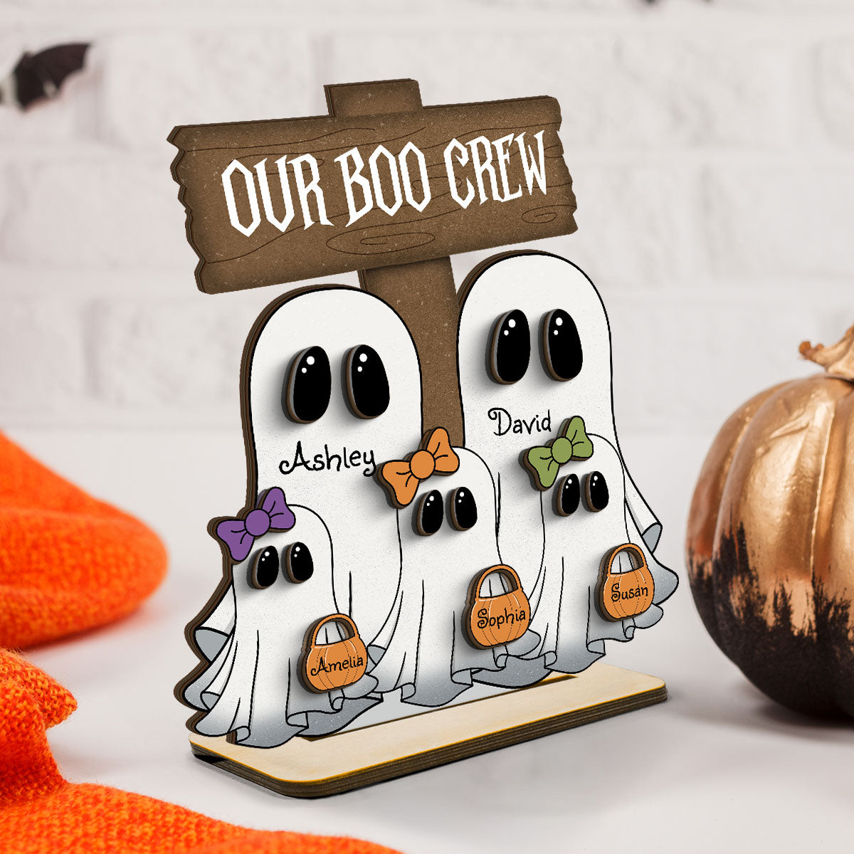 Grandma Family Boo Crew Personalized 2-Layer Standing Wooden Plaque, Halloween Decor