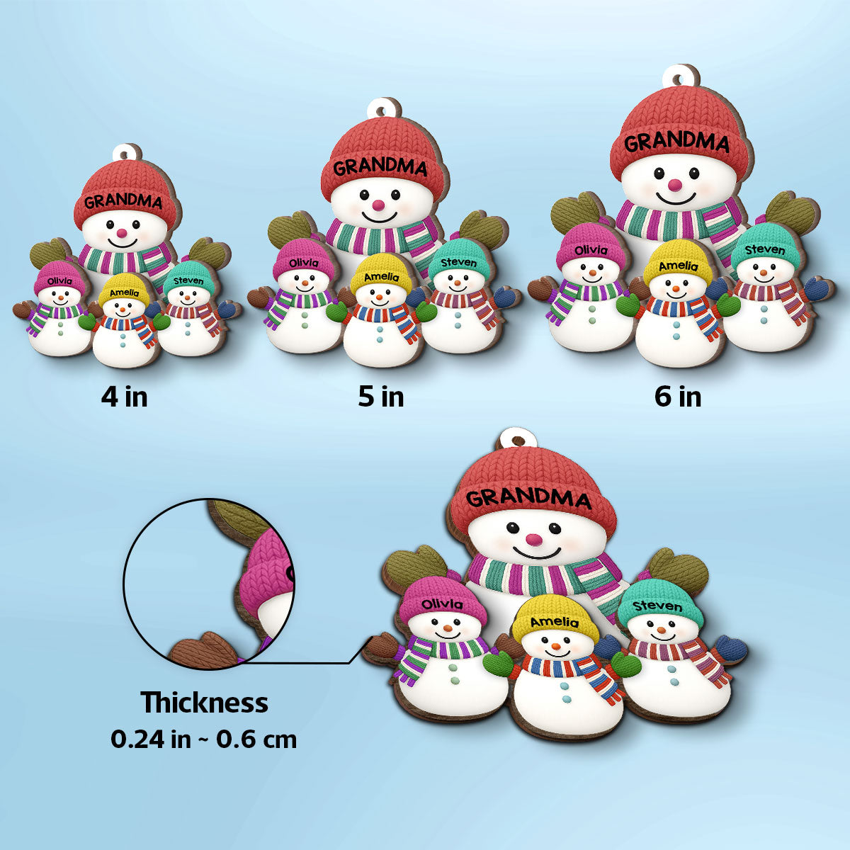 Christmas Grandma Grandkids Snowman Together Christmas - Personalized 2-Layer Wooden Ornament