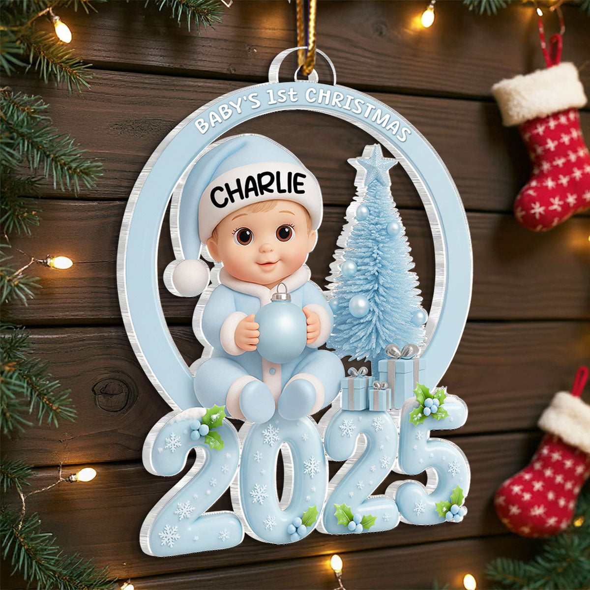 Baby's 1st Christmas Beside Christmas Tree - Personalized Acrylic Ornament - Unique Christmas Gift For New Born, Baby