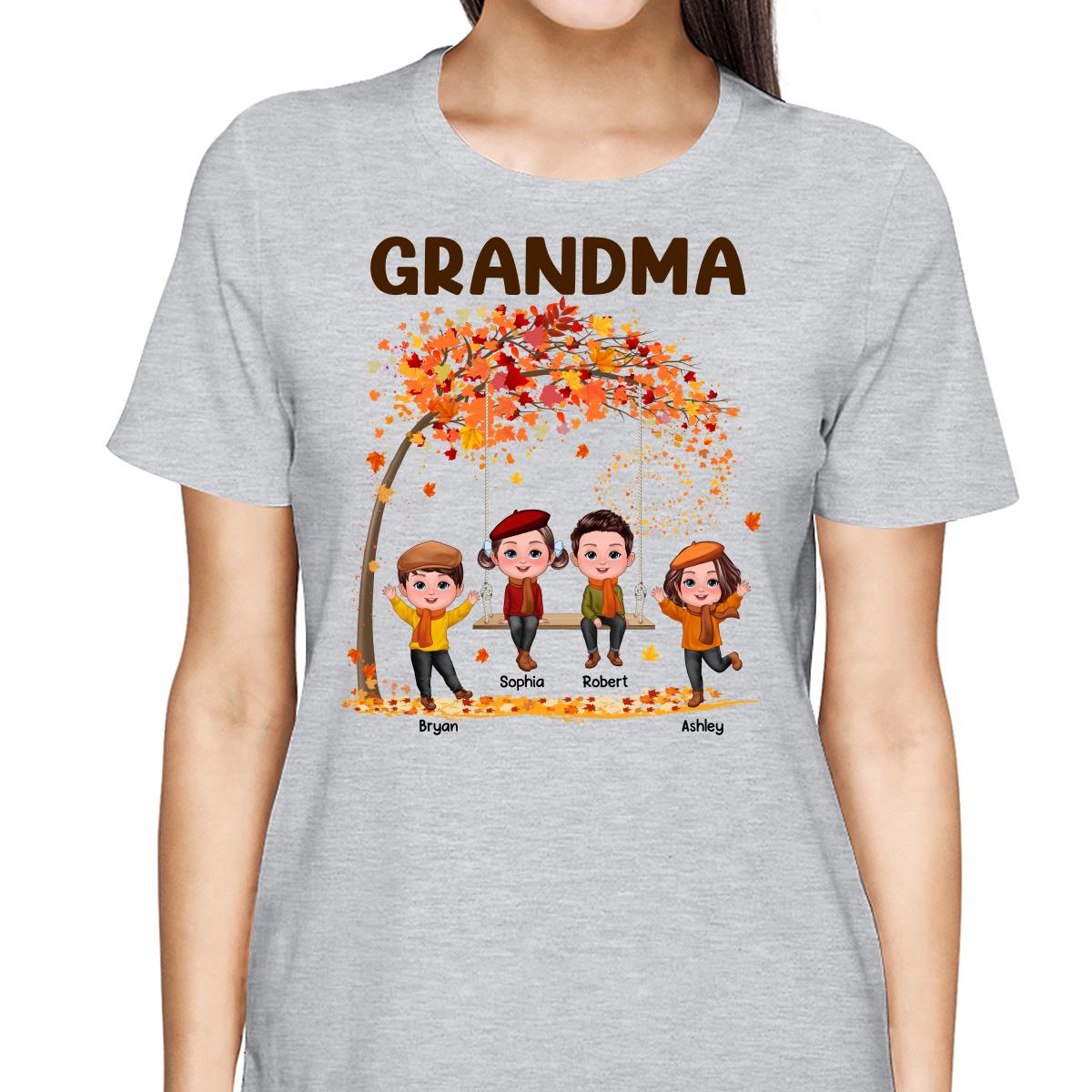 Kids Playing Ourdoor Autumn Fall Season Grandma Mom Personalized Shirt