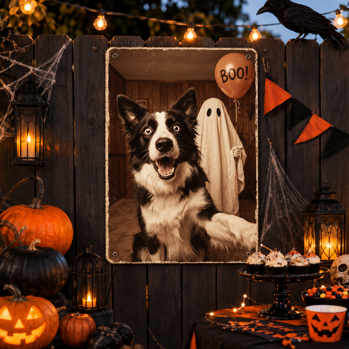Custom Dog Cat Photo Halloween - Personalized Metal Sign - Trendy Vintage Spooky Tee for Pet Moms