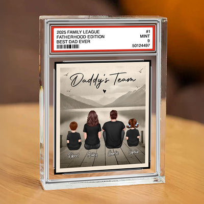 Daddy's Team Dad & Kids Sitting Trading Card Style Personalized Acrylic Block Plaque