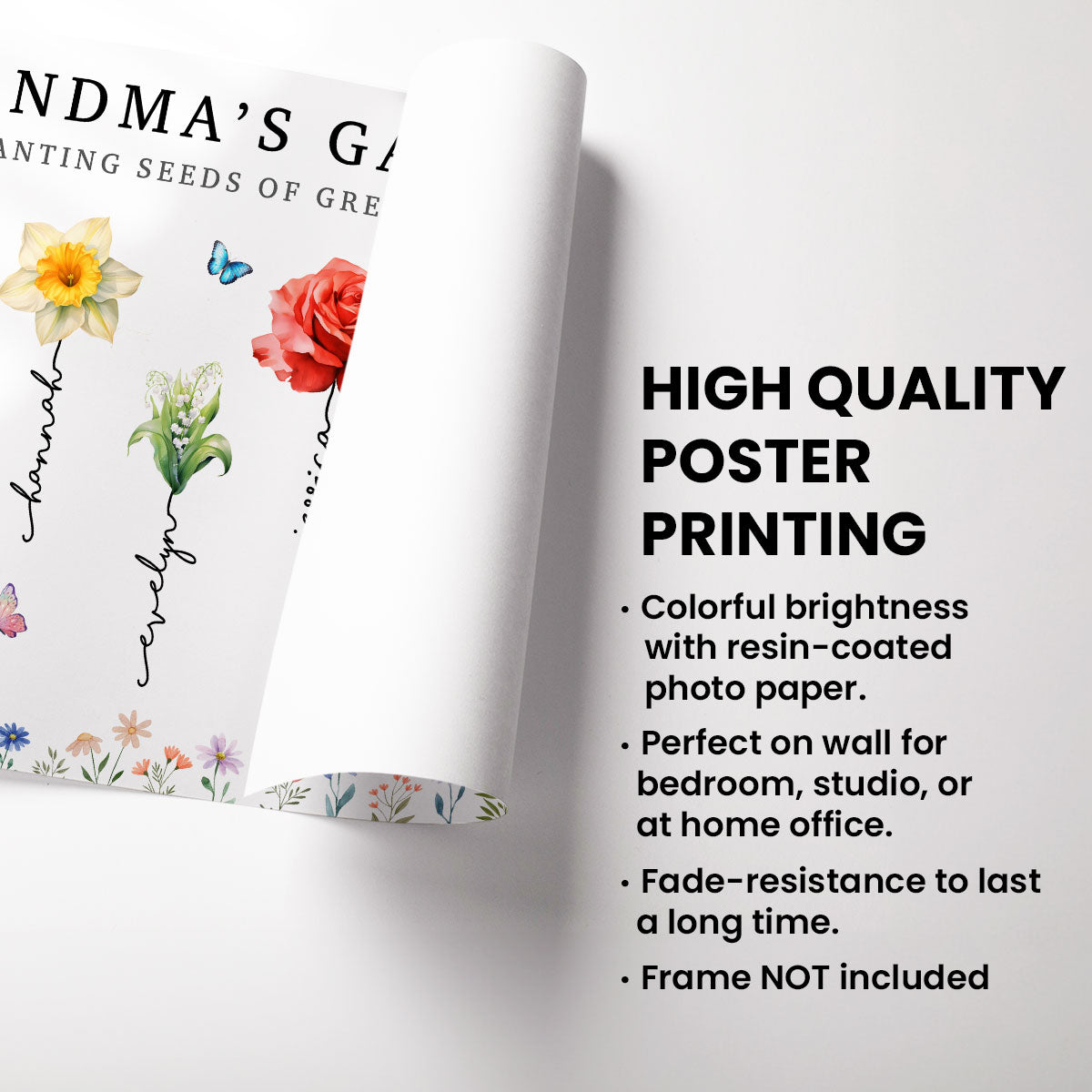 Grandma's Garden Planting Seeds Of Greatness, Birth Month Flower Personalized Poster, Christmas Gift For Grandma