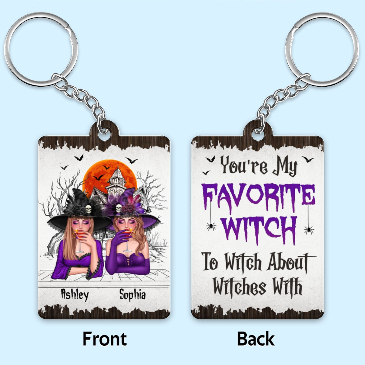 Halloween Witches Sketch Haunted House Gift For Best Friends Personalized Acrylic Keychain
