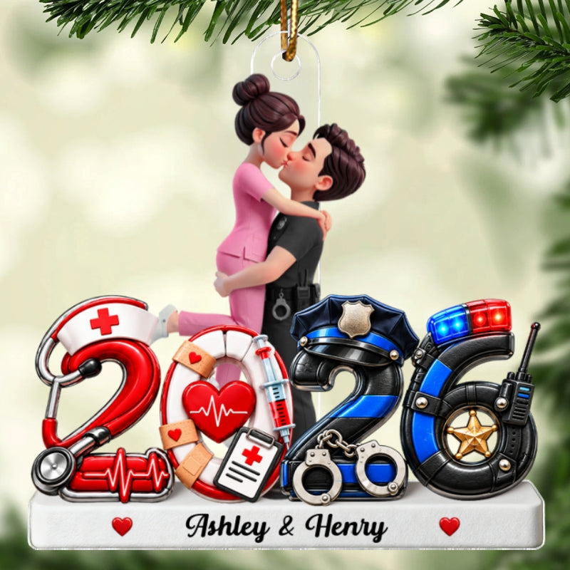 Hero Police Firefighter Nurse Couple - Personalized Acrylic Ornament - Christmas Gift For Him, For Her, Husband, Wife