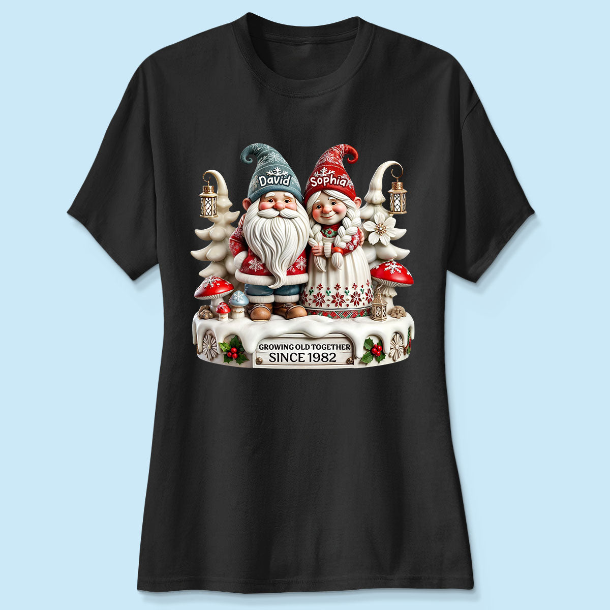 3D Effect Gnome Couple Together Christmas Personalized Shirt, Heartfelt Gift For Couple, For Him, For Her, Husband, Wife