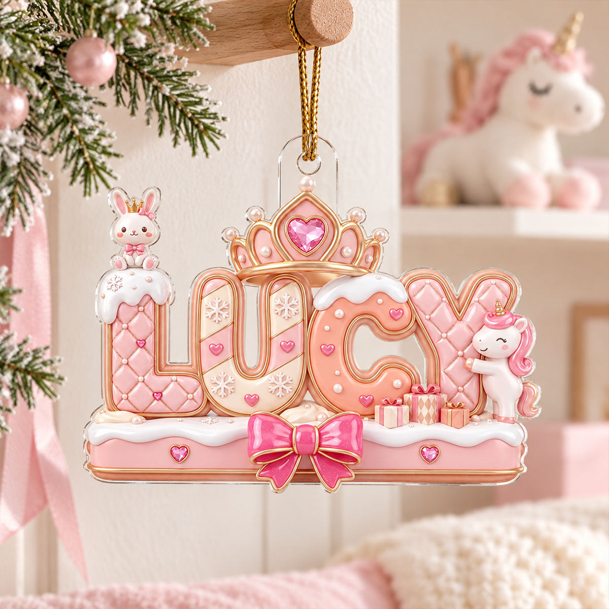 Custom Princess Unicorn Name - Personalized Acrylic Ornament - Christmas Gift for Daughter, Granddaughter, Niece