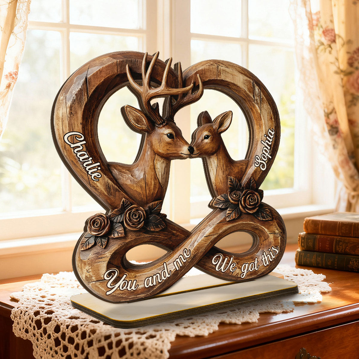 3D Effect Deer Couple Eternal Love - Personalized 2-Layer Wooden Plaque - Gift For Him, Gift For Her