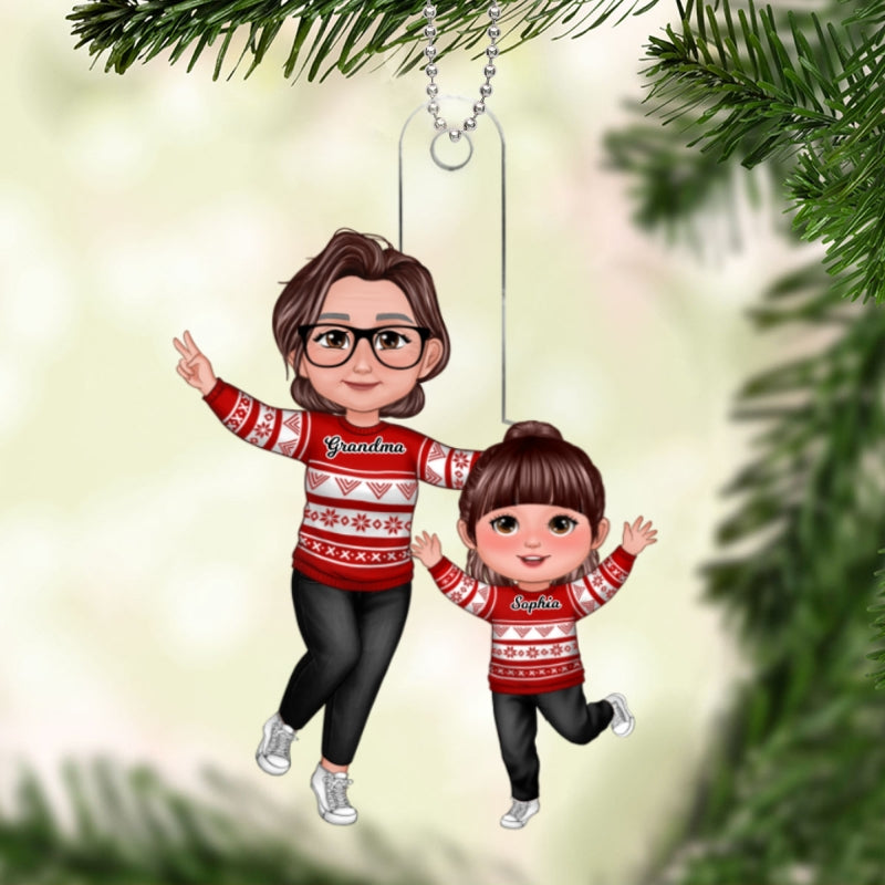 Happy Grandma & Grandkid Christmas Gift For Granddaughter Grandson Personalized Acrylic Ornament