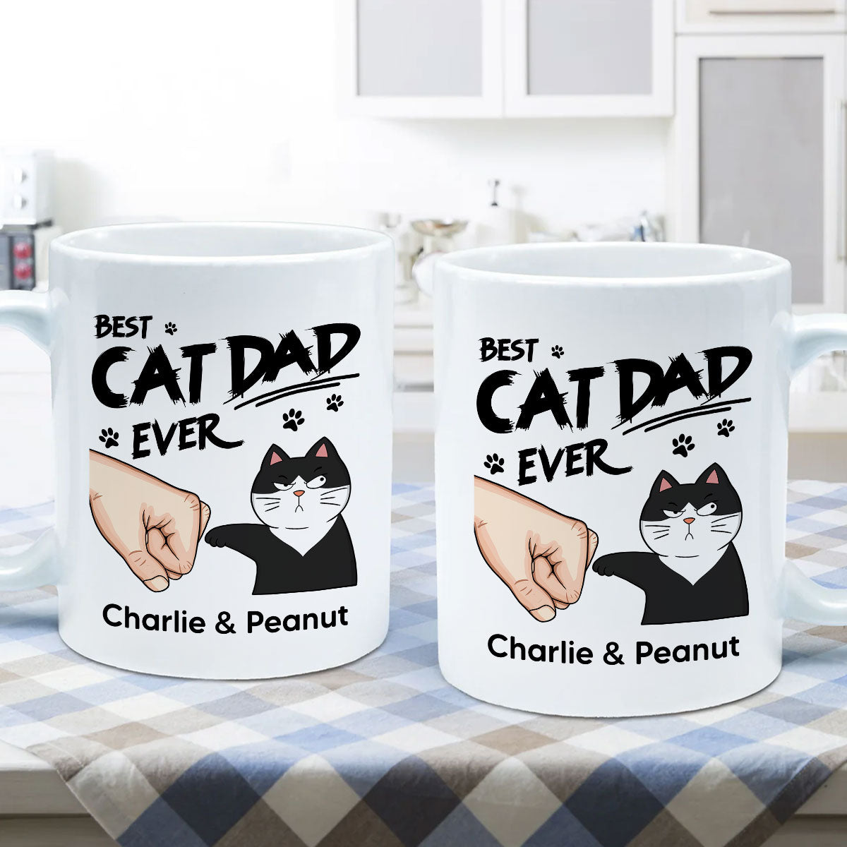 Best Cat Dad Ever Fist Bump Funny Cute Cats Personalized Mug