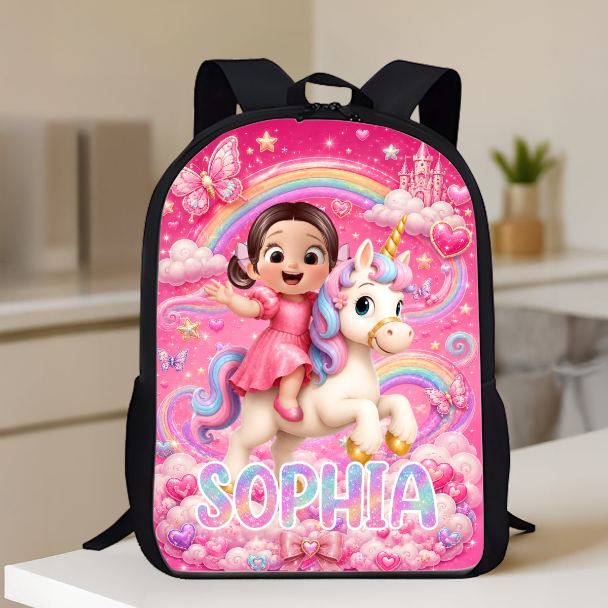 Unicorn Theme Design for Girls - Personalized Backpack - Back to School Gift for Daughters, Granddaughters