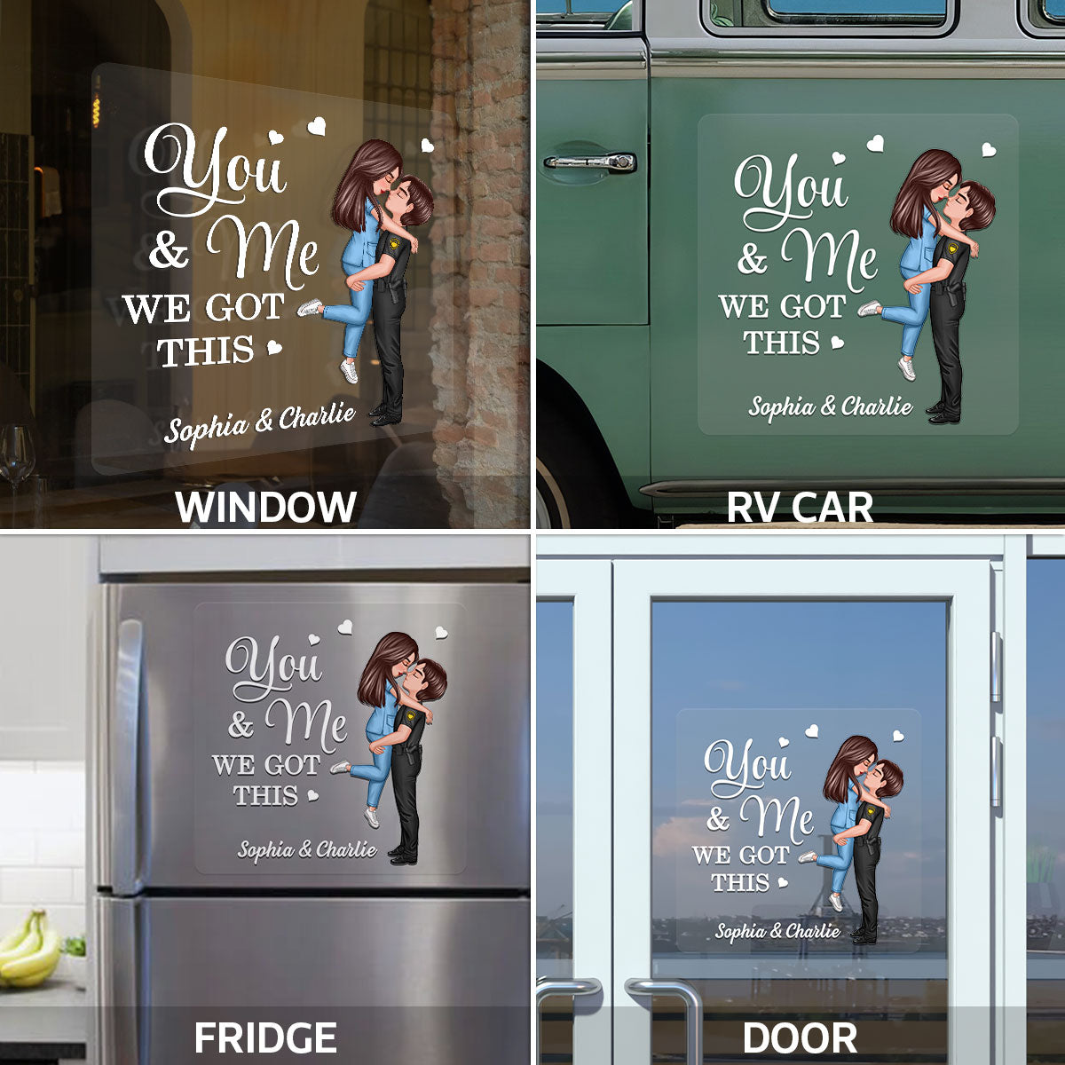 Saving Lives Together Hero Couple Hugging Kissing Personalized Decal
