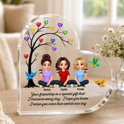 Besties Sisters Colorful Stone Tree - Personalized Heart Acrylic Block - Gift For Besties, Sisters, Best Friends