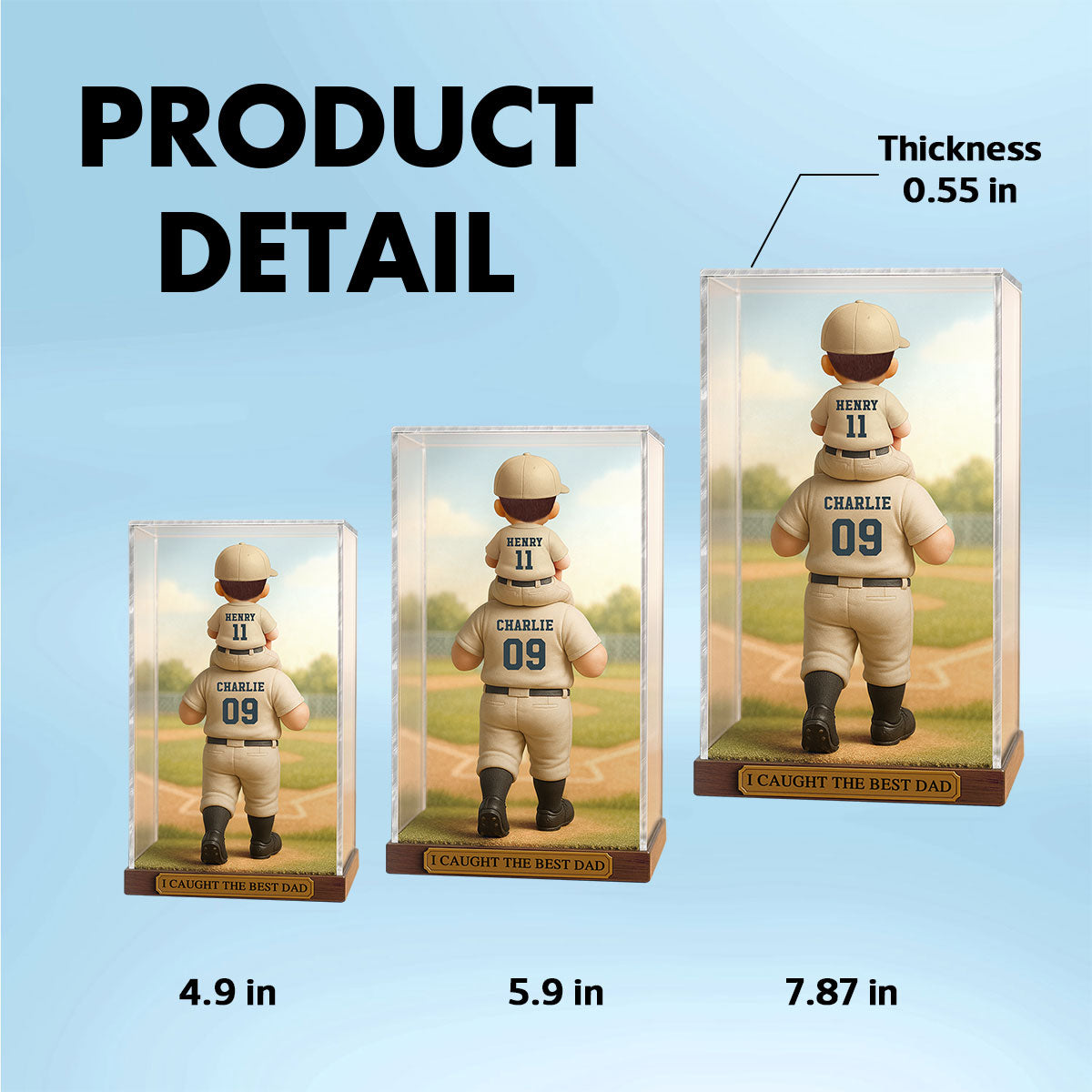 Baseball Dad & Kid In Display 3D Effect Personalized Acrylic Flat Block Plaque