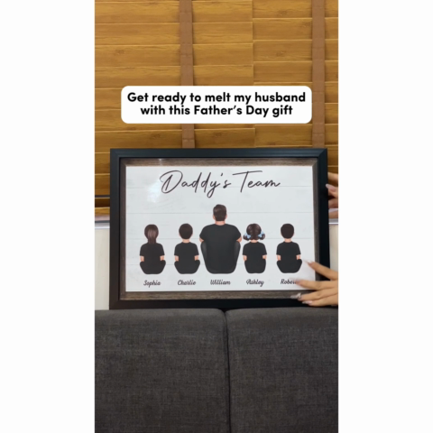 Daddy‘s Team Family Dad Mom Kids Sitting Personalized Poster, Gift For Dad, For Grandpa, For Husband