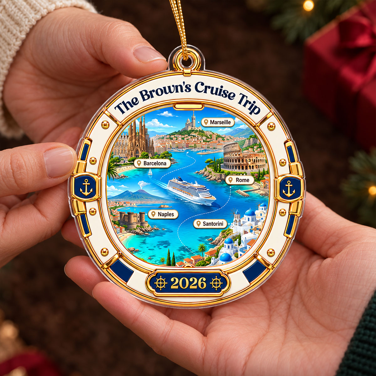 Cruise Destinations Porthole 2D Flat Printed - Personalized Acrylic Ornament - Cruise Trip Keepsake, Christmas Tree Decor For Family, Couples