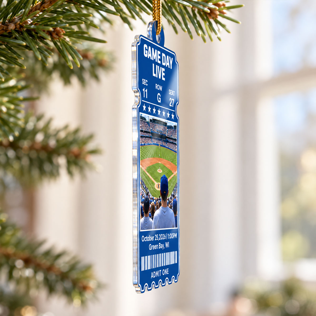Custom Sports Ticket - Personalized Acrylic Ornament - Game Day Keepsake Stadium Memory, Christmas Gift for Him, for Her