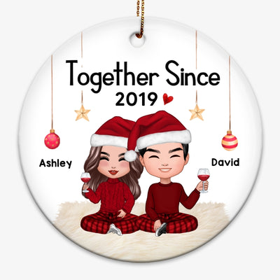Smiling Doll Couple Sitting Christmas Personalized Circle Ornament