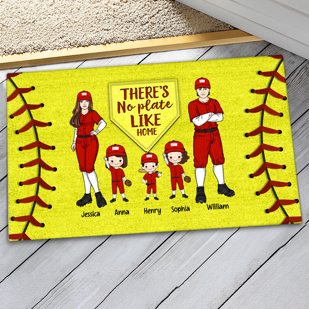 No Plate Like Home Baseball Family Personalized Doormat