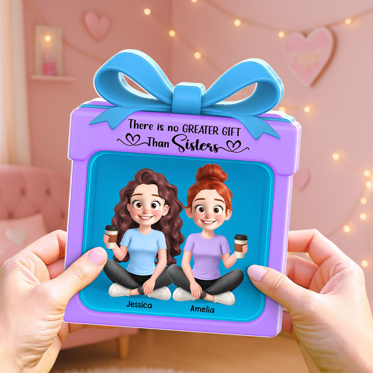 Besties Sisters Inside Gift Box 3D Effect Personalized Acrylic Block