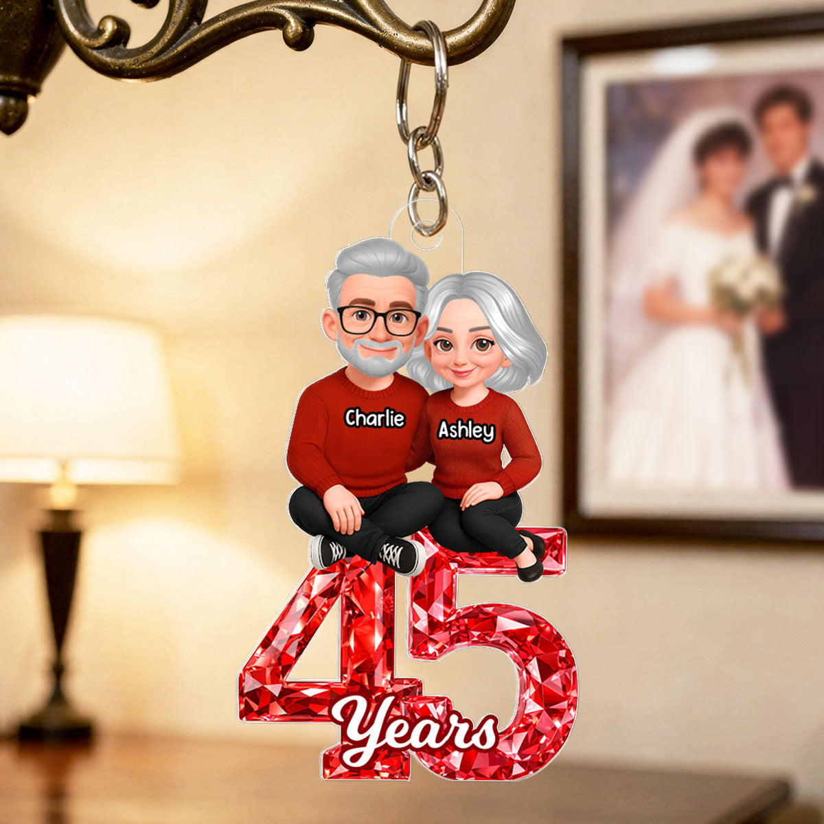 Couple Sitting Anniversary Date 3D Crystal Effect - Personalized Acrylic Keychain - Sentimental Gift for Her, Gift for Him