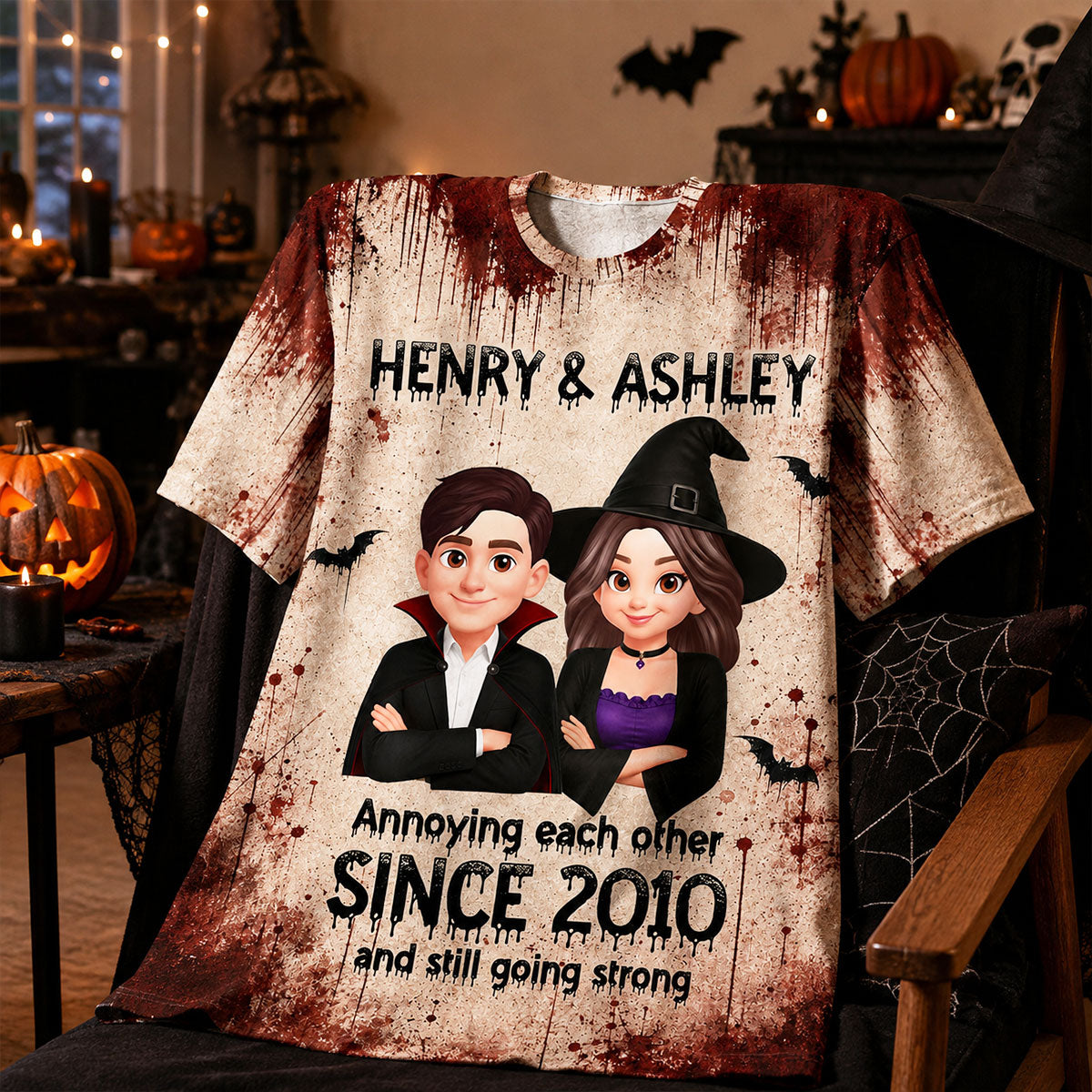 Couple Annoying Each Other - Personalized Shirt - Halloween Matching Shirts for Couple, Anniversary Gift for Him, for Her