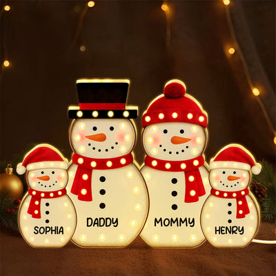 Snowman Family Marquee Effect Personalized LED Light Box, Christmas Gift Decoration