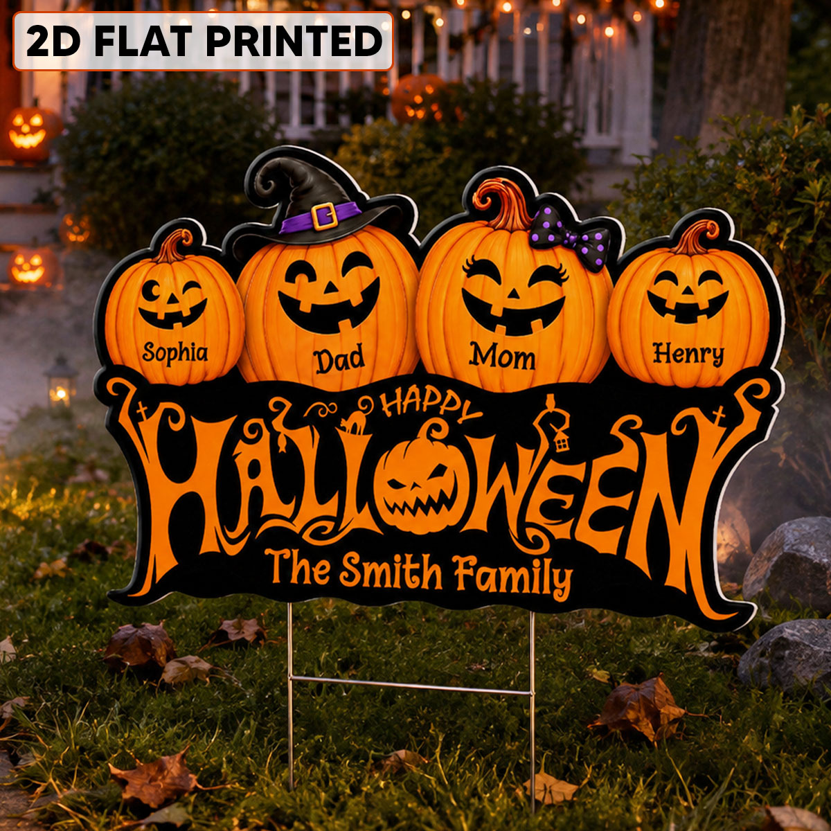 Family Happy Halloween Jack-O-Lantern Pumpkins - Personalized Yard Sign - Halloween Decor For Family