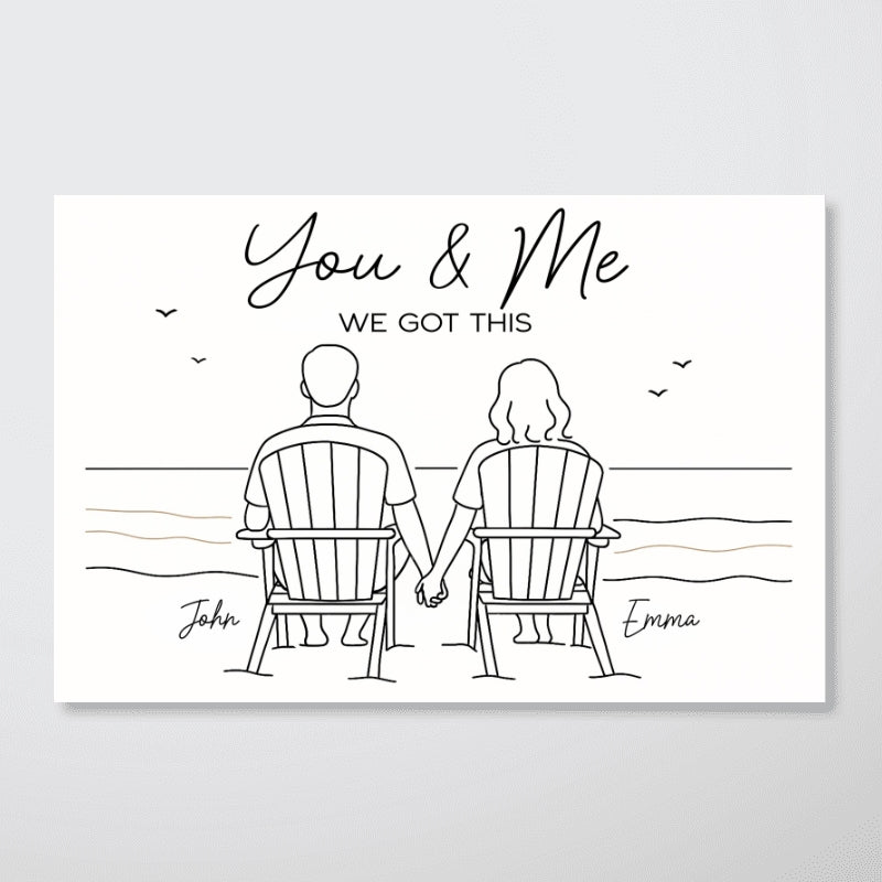 Eternal Love Couple Beach Landscape Line Art Style - Personalized Poster