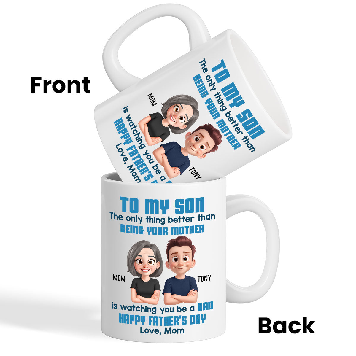To My Son Happy Father's Day Cartoon Style Personalized Mug, Heartfelt Father's Day Gift For Son