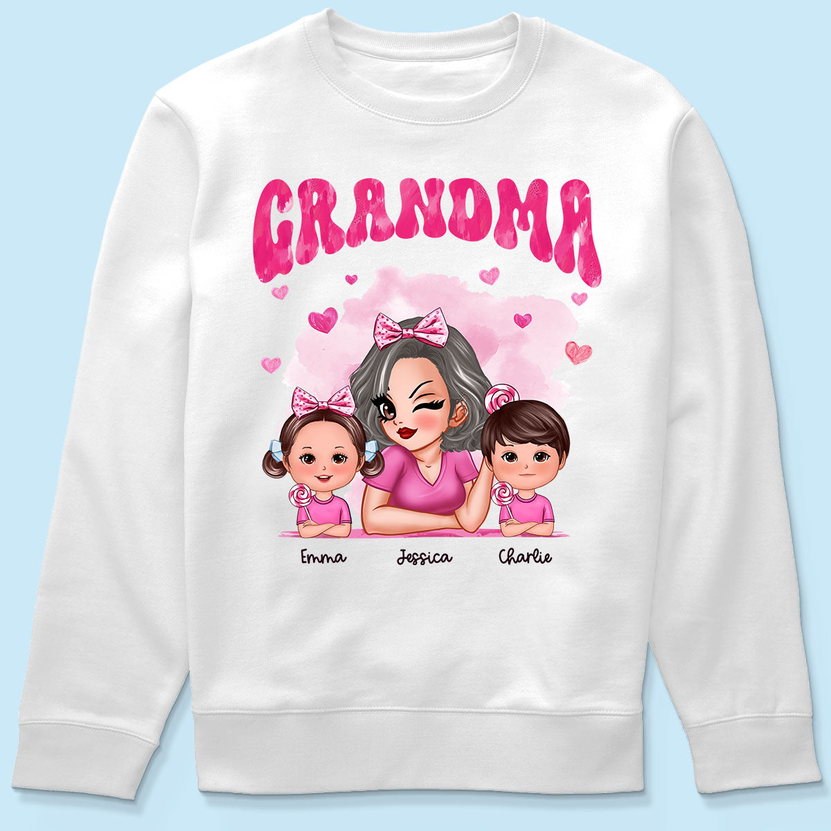 Pink Valentine's Grandma And Grandkids Personalized Shirt,  Gift For Grandma