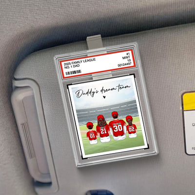 Baseball No. 1 Dad Man & Kids Sitting Trading Card Style Personalized Acrylic Car Visor Clip