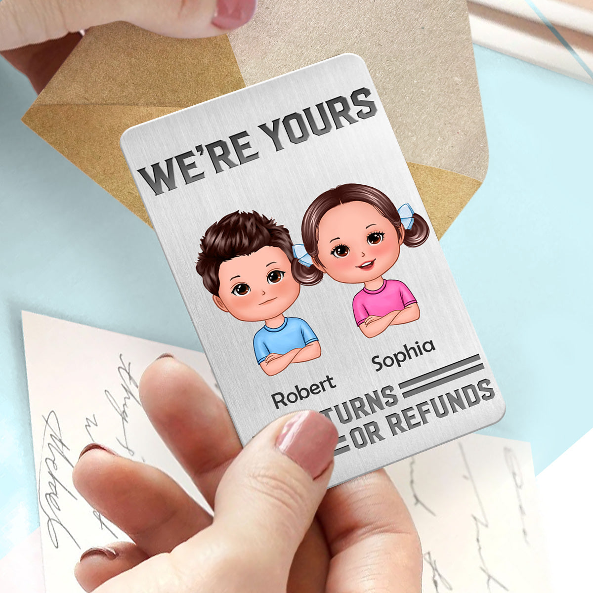 To Dad We‘re Yours No Returns Or Refunds Doll Kids Personalized Metal Wallet Card