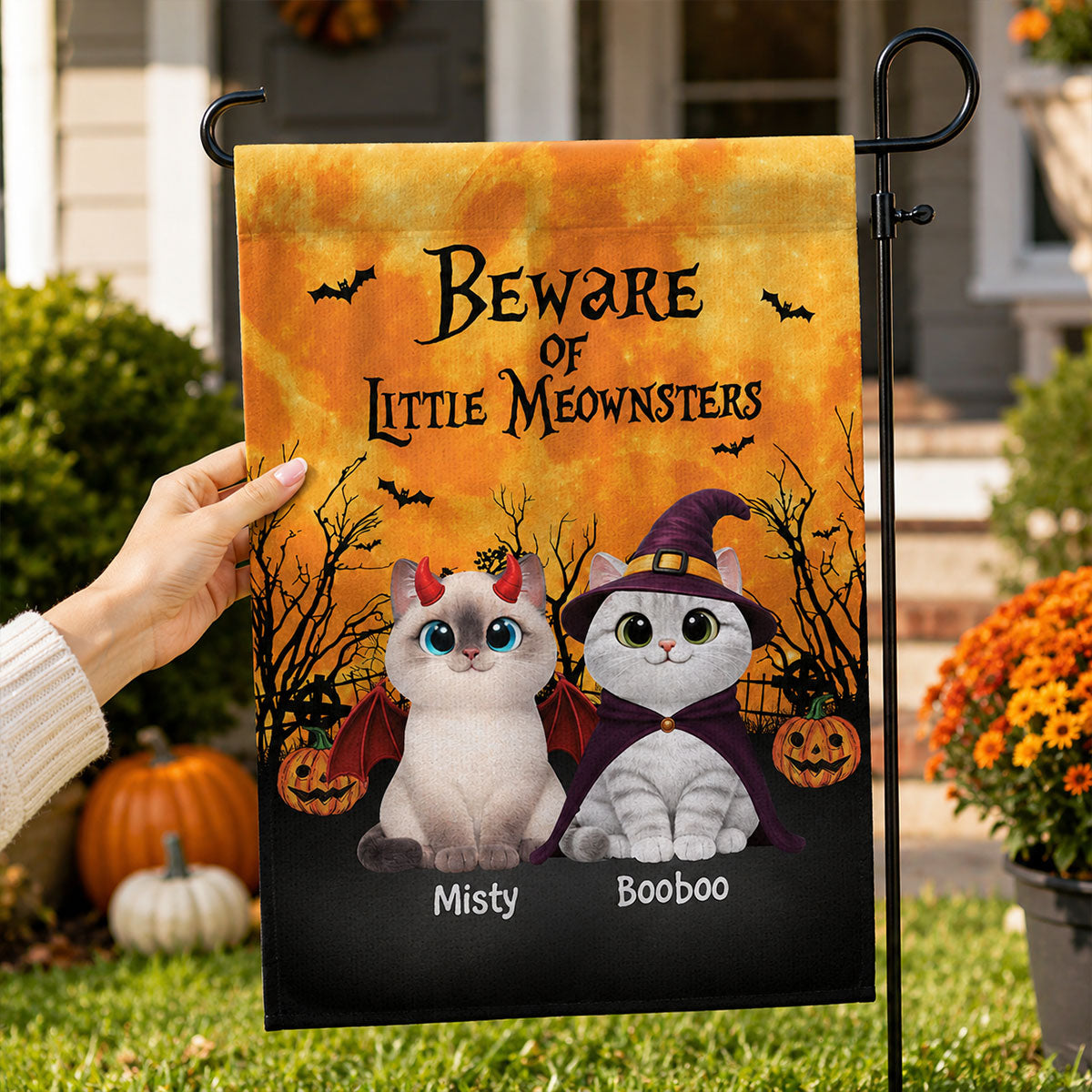 Halloween Theme Beware Of Little Meownsters Cats - Personalized Garden Flag - Halloween Decor For Cat Lovers