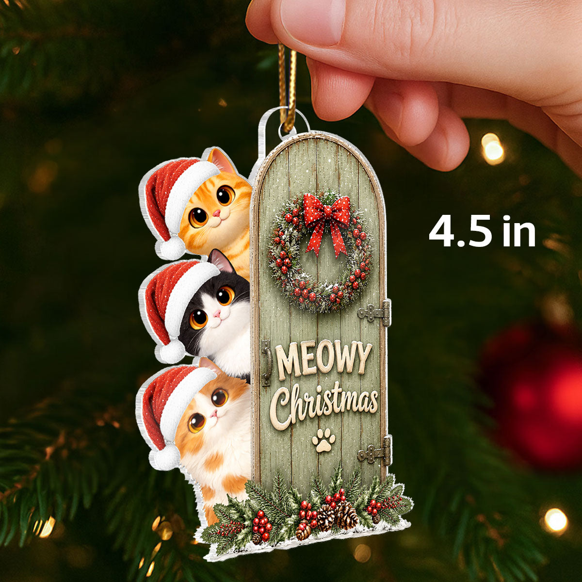 Meowy Christmas Cute Cats Peeking - Personalized Acrylic Ornament - Christmas Gift for Cat Lovers, Farmhouse Decor