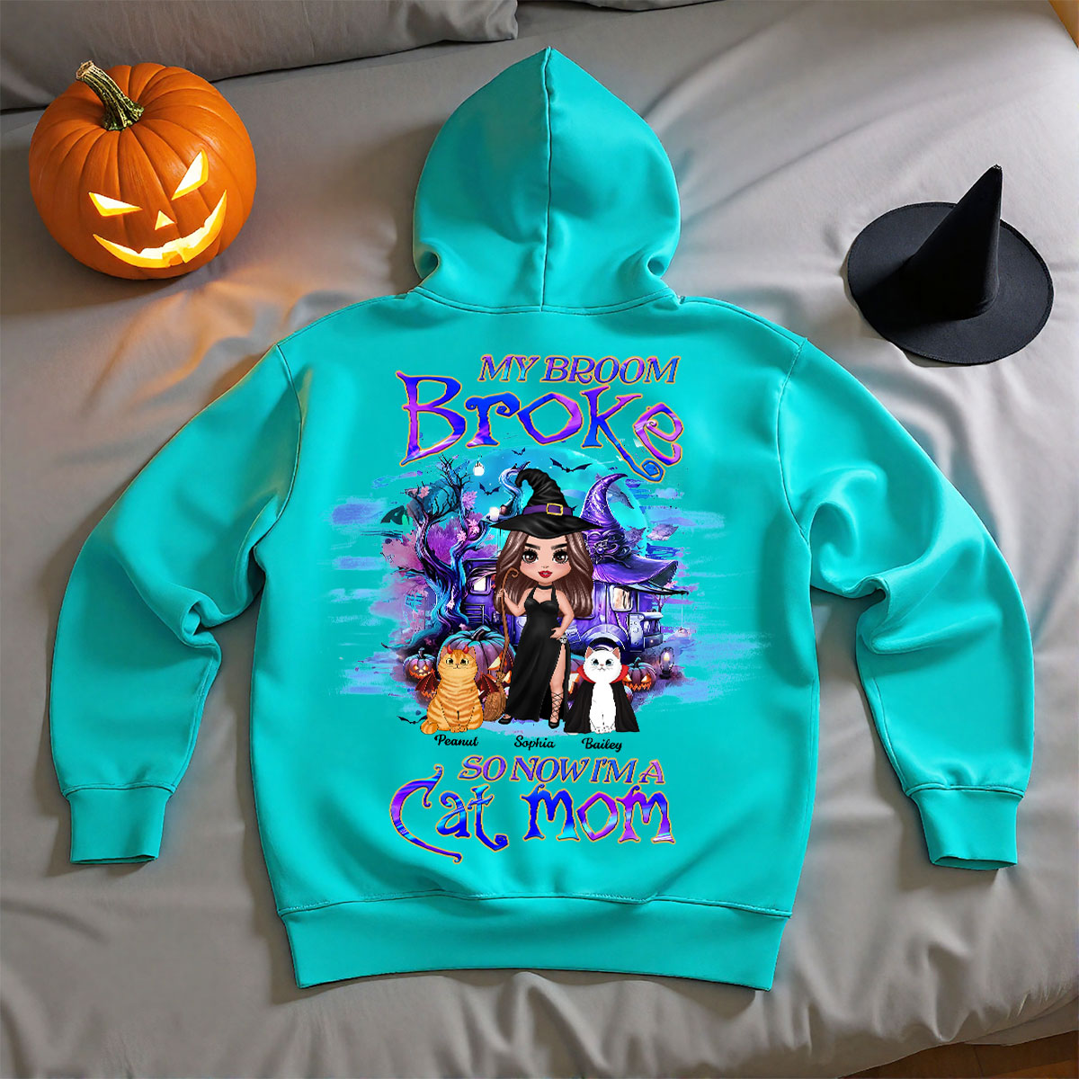 My Broom Broke So Now I'm A Cat Mom Halloween Personalized Hoodie