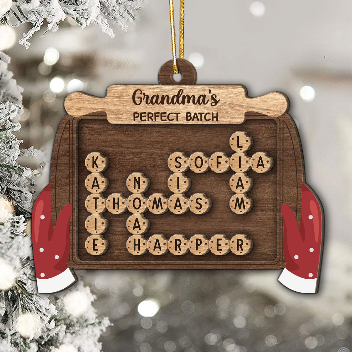 Grandma's Batch Santa's Favorite Cookies Crossword Puzzle Personalized 2-Layer Wooden Ornament