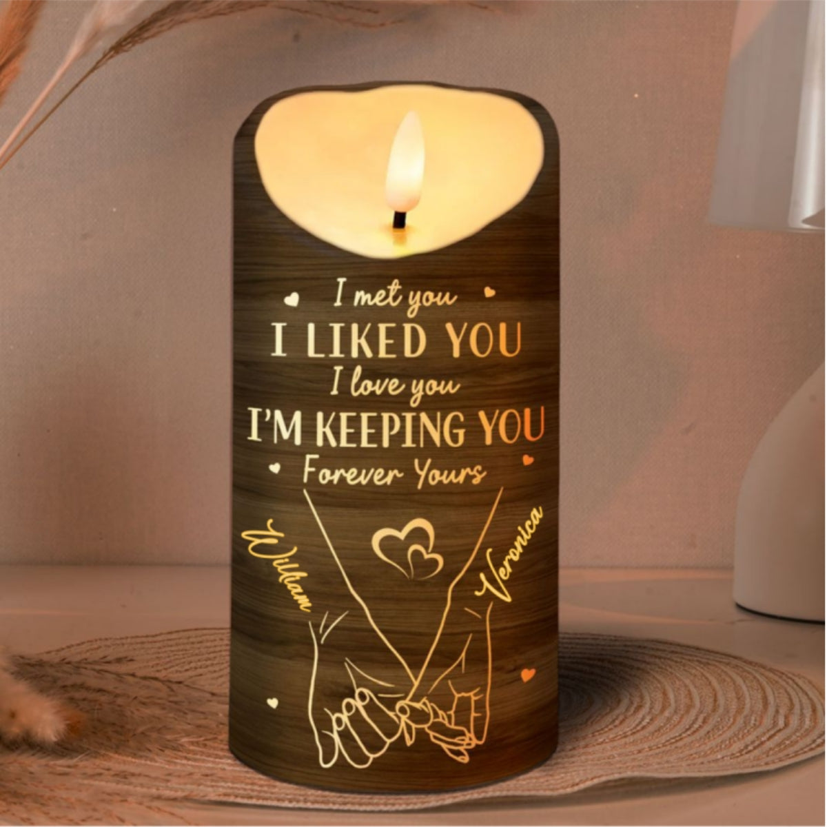 Couple Love Message Hand In Hand Outline Personalized LED Candle
