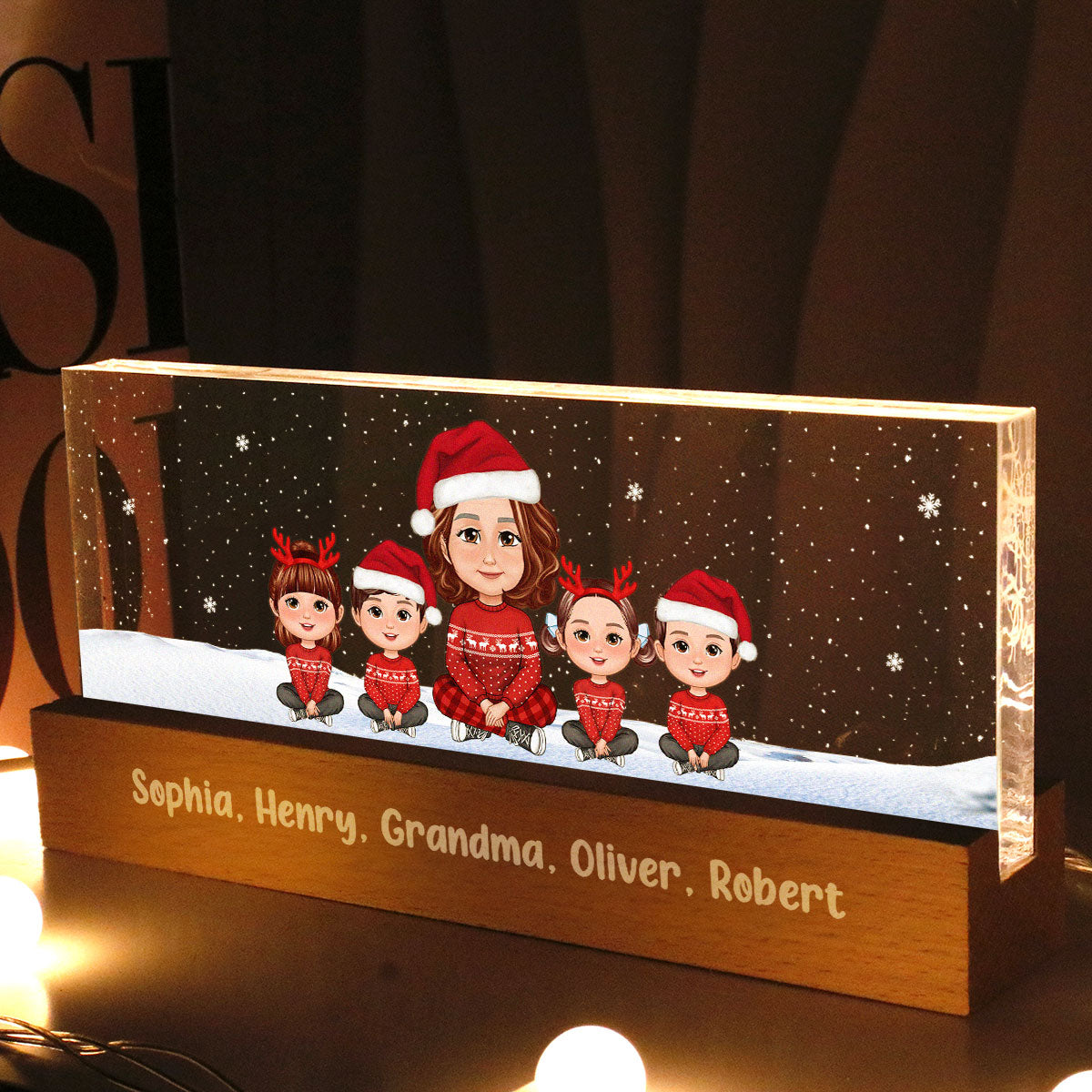 Grandma & Grandkids Christmas Gift For Grandma Granddaughter Grandson Personalized Acrylic Block LED Night Light