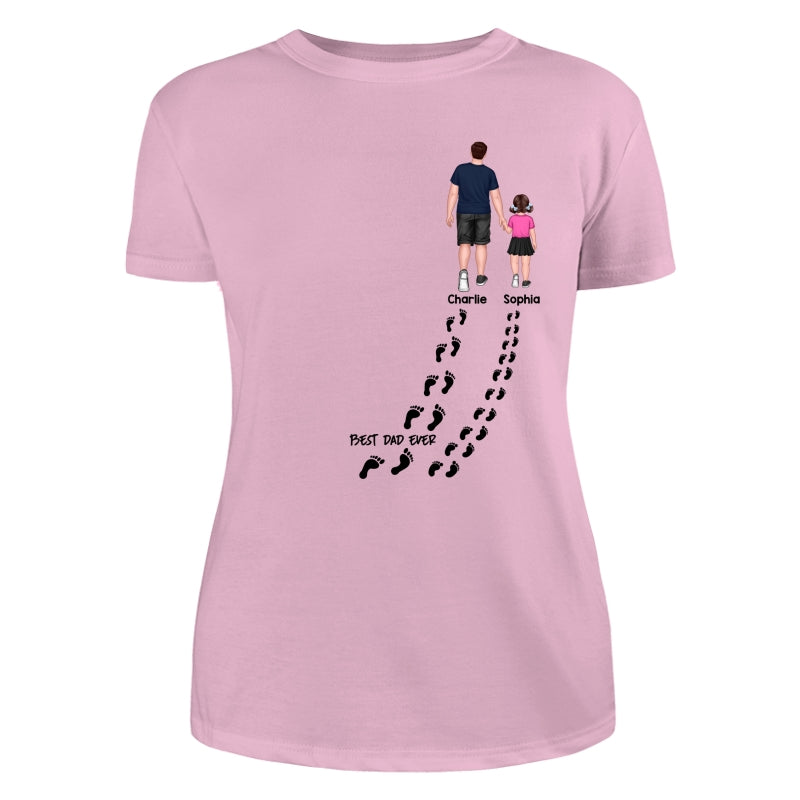 Back View Dad And Son Daughter Kids Walking Best Dad Ever Personalized Shirt