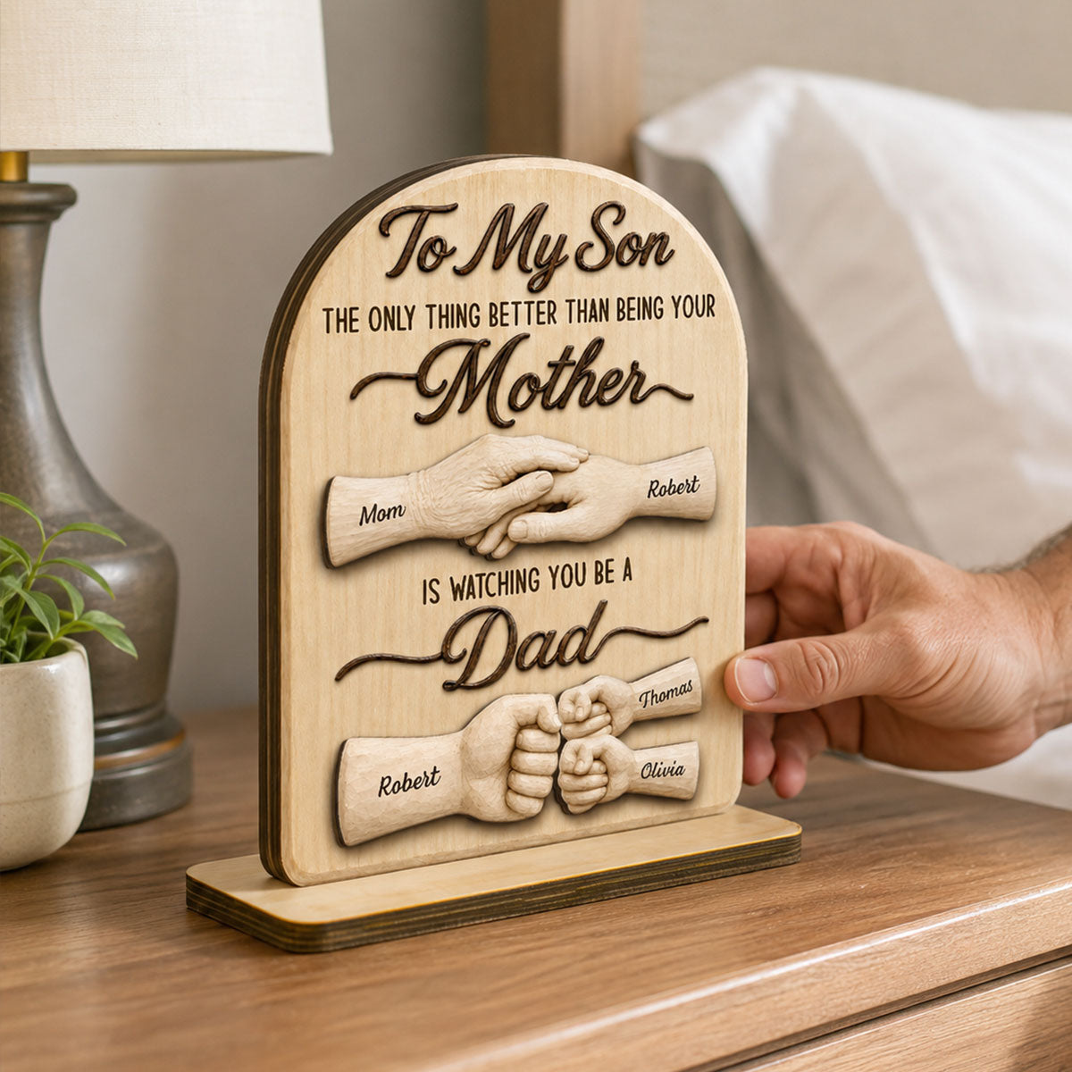 To My Son Watching You Be A Dad From Mom - Personalized 2-Layered Wooden Plaque - Father's Day Gift For Son