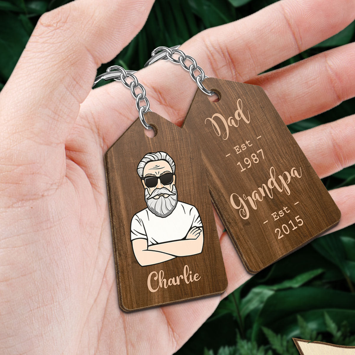 Grandpa Est. Gift For Grandpa Personalized Wooden Keychain