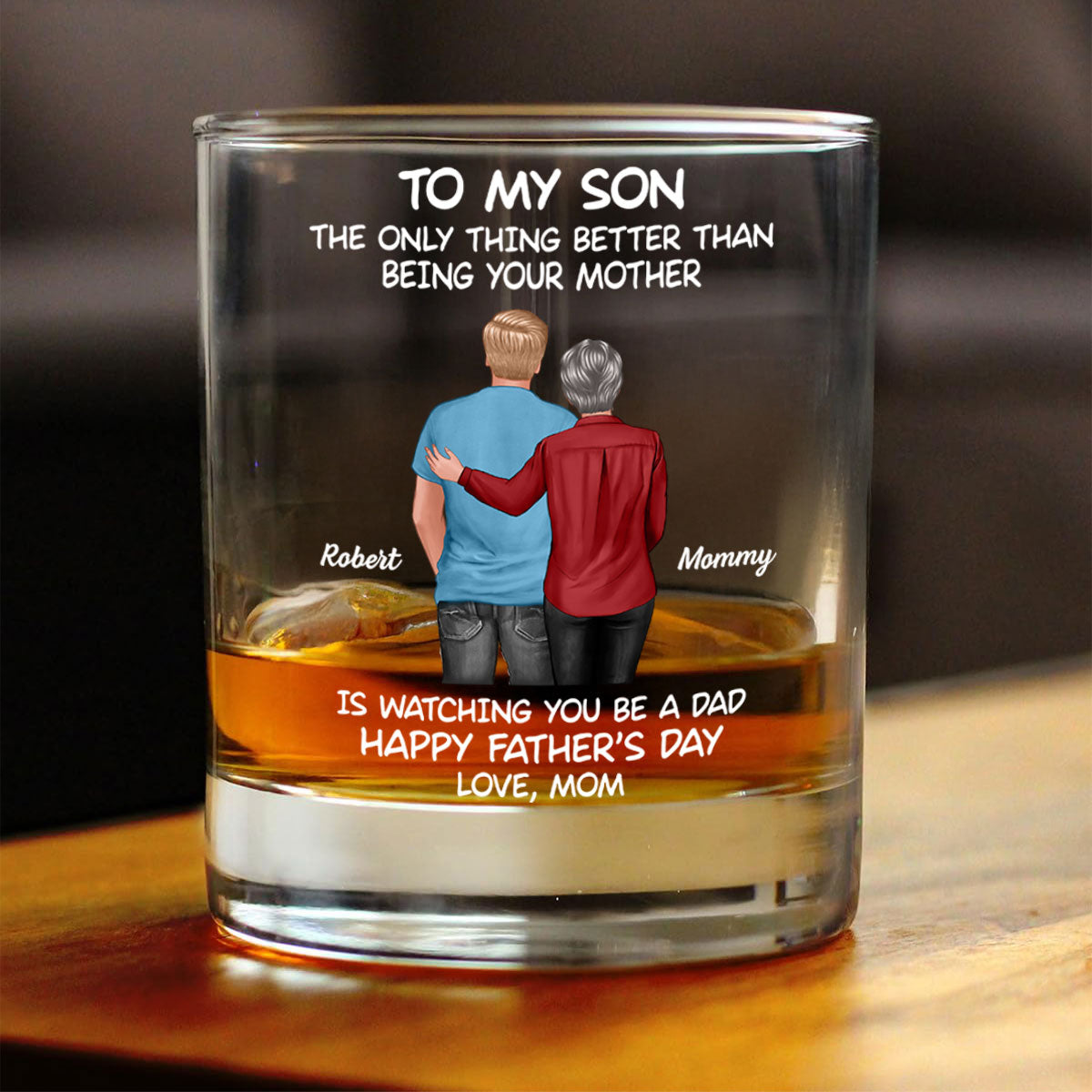 To My Son From Mom Dad Happy Father's Day Personalized Whiskey Glass| Heartfelt Father's Day Gift For Son