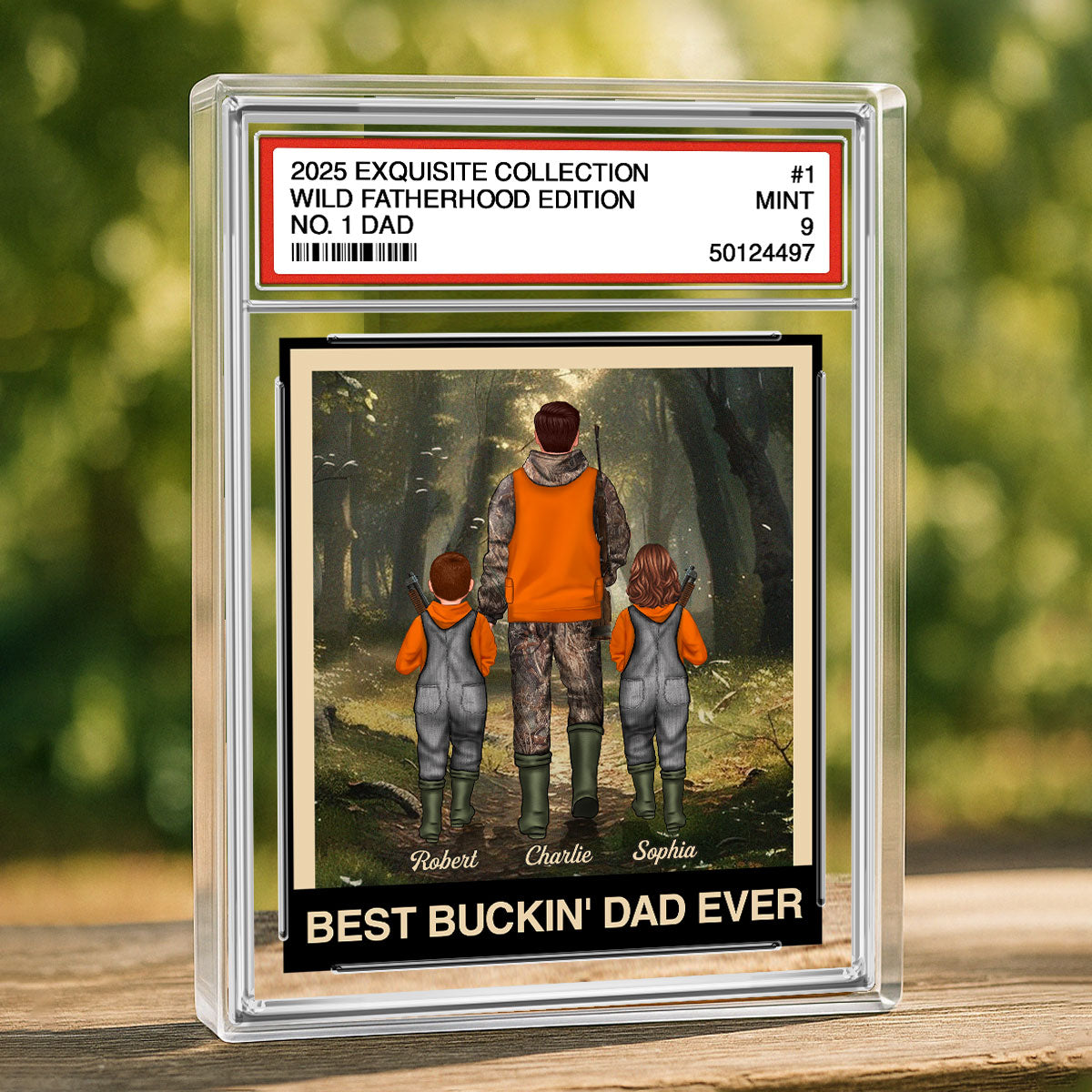 Hunting Grandpa Dad Man & Kids Trading Card Style Personalized Acrylic Block Plaque