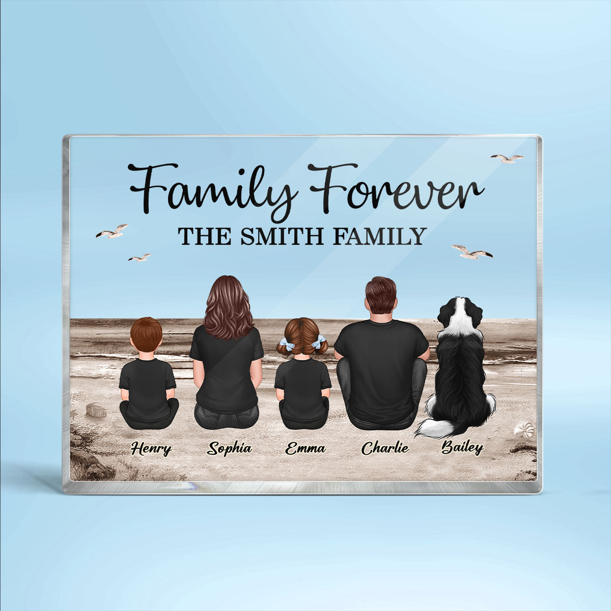 Retro Vintage Family Sitting Beach Landscape Personalized Rectangle Acrylic Block